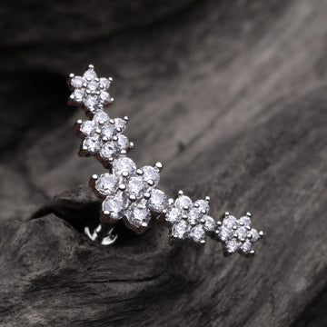 Detail View 1 of Brilliant Sparkle Flower Journey Top Internally Threaded Steel Labret-Clear Gem